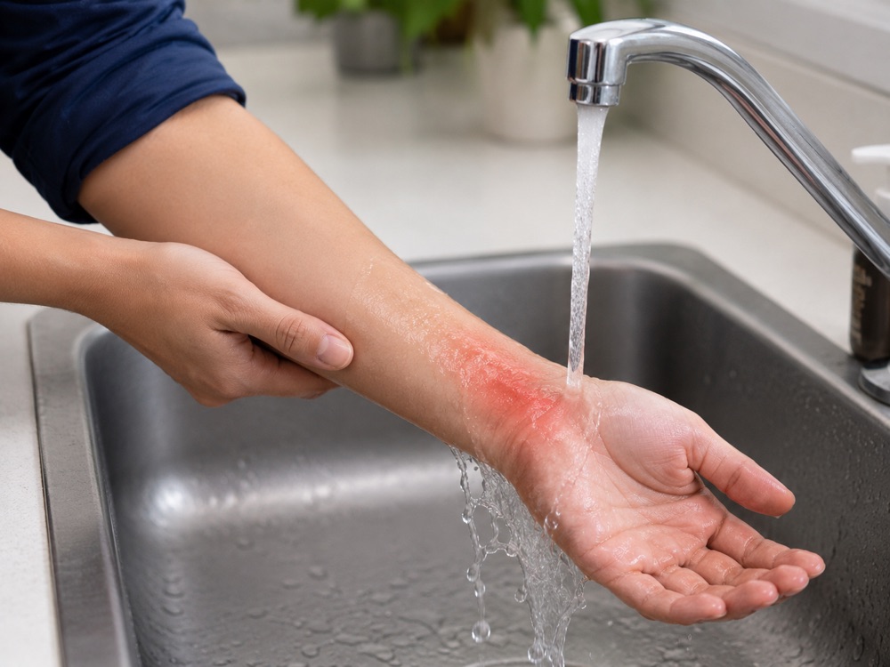 Cooling a burn under running water